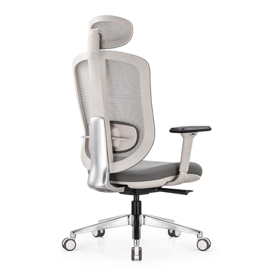 Silla ergonómica de malla ejecutiva para oficina con soporte lumbar de aluminio, silla con respaldo alto fija mientras se inclina