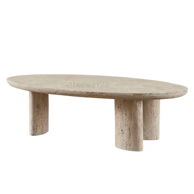 Mesa de té tallada de raíz de piedra Natural ovalada decorativa para exteriores, mesa de centro de travertino central de lujo de diseñador redondo grande moderno de Italia